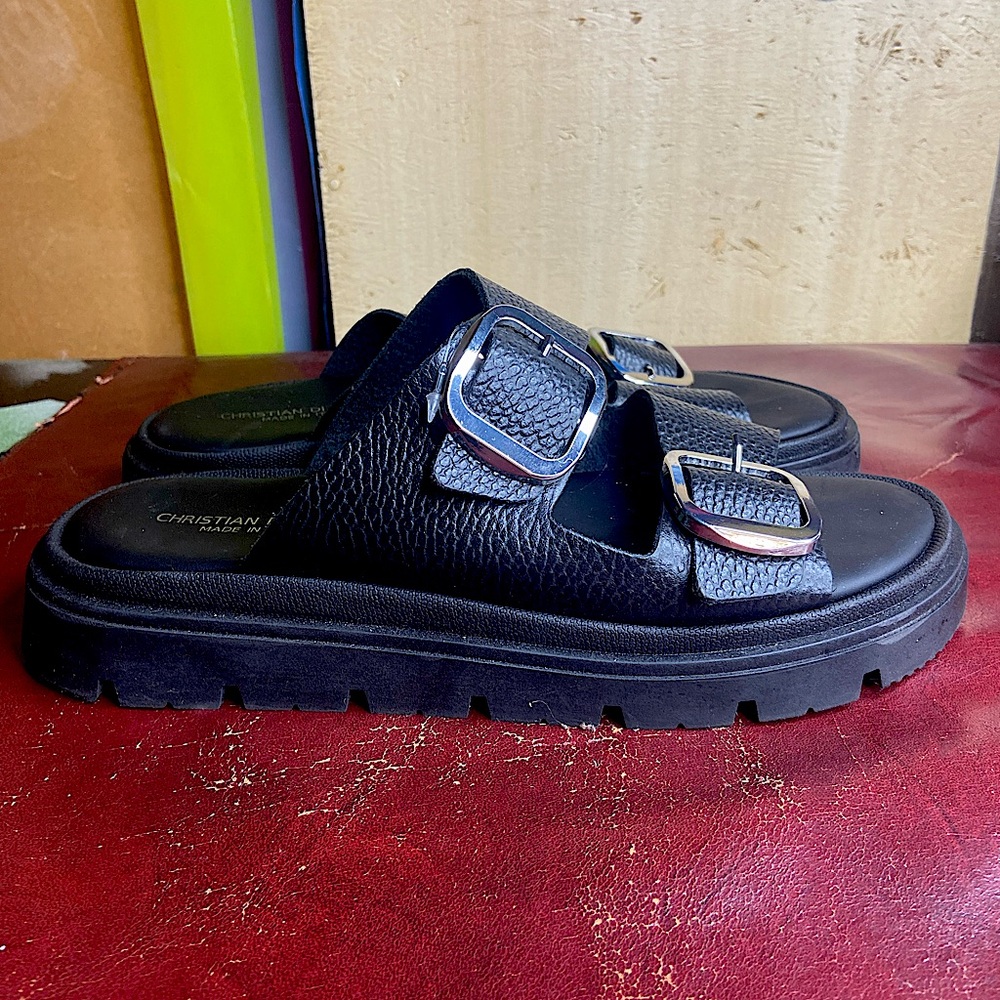 Black Lesther Christian Di Riccio Buckle Sandals Size 9 Size 40